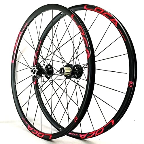 Mountain Bike Wheel : MTB Wheelset 26 27.5 29 Inch Mountain Bike Wheel Set Disc Brake Quick Release Bicycle Wheel Flat Spokes 24 Holes (Color : Red, Size : 26 INCH)