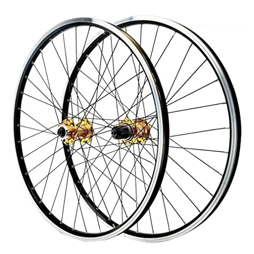 Mountain Bike Wheel : MTB Wheelset 26 / 27.5 / 29" V Disc Brake Wheel Set Quick Release Bicycle Wheels Mountain Bike Rim 32H Hub For 7 / 8 / 9 / 10 / 11 / 12 Speed Cassette (Color : Gold, Size : 27.5inch)