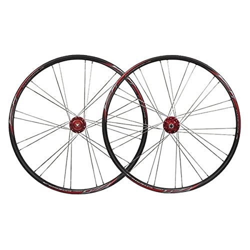 Mountain Bike Wheel : MTB Wheelset 26“ Aluminum Alloy Disc Brake Mountain Cycling Wheels Front 24H Rear 28H Quick Release Six Holes For 7 / 8 / 9 / 10 Speed Mountain Bike Wheelset (Color : Red)