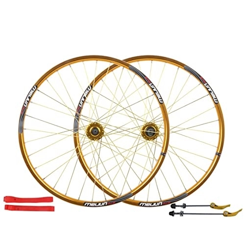 Mountain Bike Wheel : MTB Wheelset 26Inch Bicycle Cycling Rim Mountain Bike Wheel 32H Disc Rim Brake 7 8 9 Speed QR Cassette Hubs Sealed Bearing Hub (Color : Gold, Size : 26 inch)