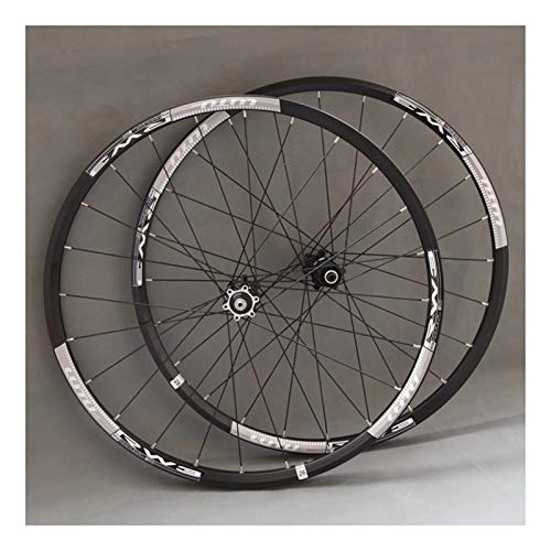 Mountain Bike Wheel : MTB Wheelset For Mountain Bike 26 27.5 In 24 hole Double Layer Alloy Rim Sealed Bearing 7-11 Speed Cassette Hub Disc Brake QR(With quick release / pair) (Color : White, Size : 26inch)