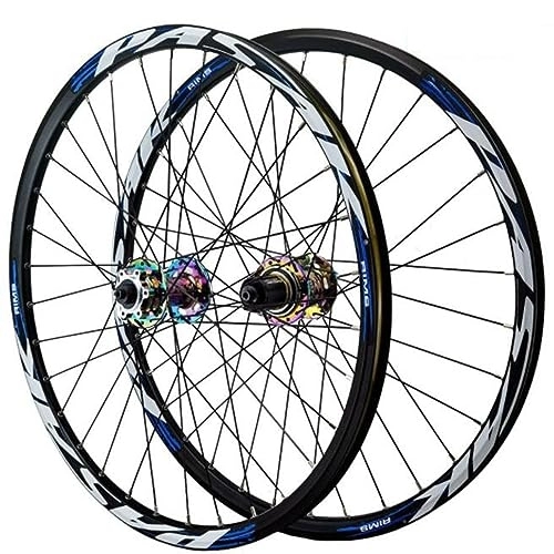 Mountain Bike Wheel : MYKINY 24 In Disc Brake Mountain Bike Wheels, Aluminium Alloy Wheel Set Front 2 Rear 4 Bearings Easy To Disassemble Double Wall Rims 1886g Wheel (Color : Blue, Size : 24inch)