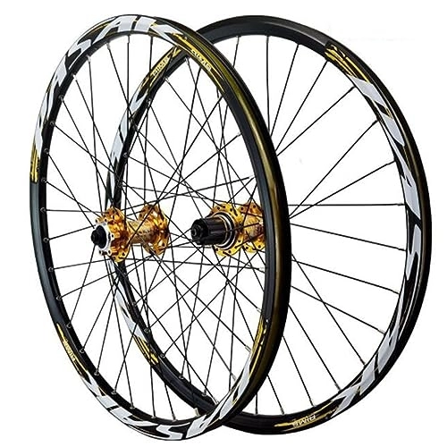 Mountain Bike Wheel : MYKINY 24 Inch Bicycle Front And Rear Wheel, Aluminium Alloy Wheel Set 1.25-2.5in Tires Mountain Bike Wheel 7 8 9 10 11 12 Speed Cassette Wheel (Color : Gold hub, Size : 24inch)