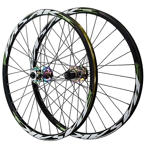 Mountain Bike Wheel : MYKINY 24in Mountain Bike Disc Brake Wheelset, for 24 * 1.25-2.5in Tires 32 Spokes Front 2 Rear 4 Bearings Quick Release Double Wall Rims Wheel (Color : Colour hub, Size : 24inch)