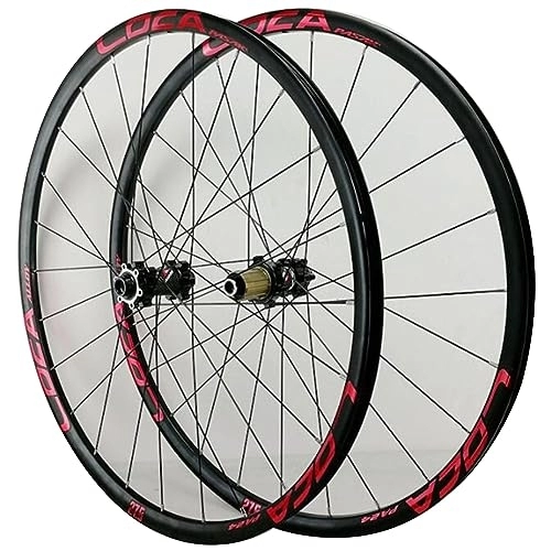 Mountain Bike Wheel : MYKINY 26 / 27.5 / 29 Inch MTB Wheelset, 24 Holes Bike Hub Thru-Axle End Cap Disc Brake Aluminum Alloy Mountain Bike Wheels 1.25-2.5in Tires Wheel (Color : Red, Size : 26inch)