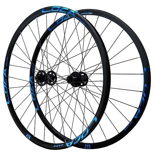 Mountain Bike Wheel : MYKINY 26 / 27.5 / 29in Disc Brake Mountain Bike Wheels, Aluminum Alloy 28 Holes Bike Hub Double Wall Rims Middle Lock Front 2 Rear 4 Bearings Wheel (Color : Blue, Size : 27.5inch)