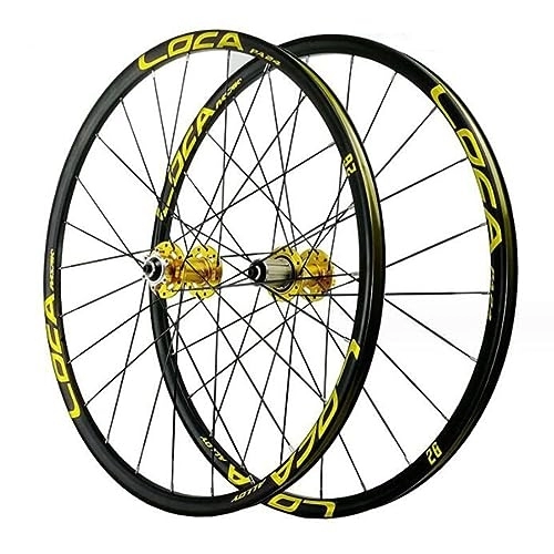 Mountain Bike Wheel : MYKINY 26 27.5 29in Mountain Bike Disc Brake Wheelset, 24H Hub Aluminum Alloy Quick Release Bicycle Rim for 7 / 8 / 9 / 10 / 11 / 12 Speed Cassette Wheel (Color : Gold hub, Size : 26inch)