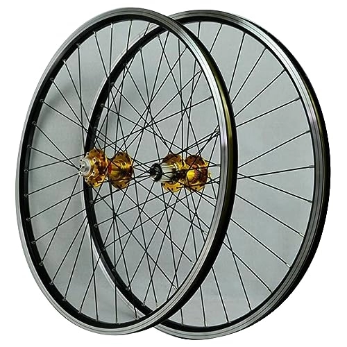 Mountain Bike Wheel : MYKINY 26 27.5 29inch Disc Brake Bike Wheels, Double Wall Aluminium Alloy Rims V Brake 32H Spokes Quick Release Mountain Bike Wheels 12 Speed Wheel (Color : Gold, Size : 29inch)