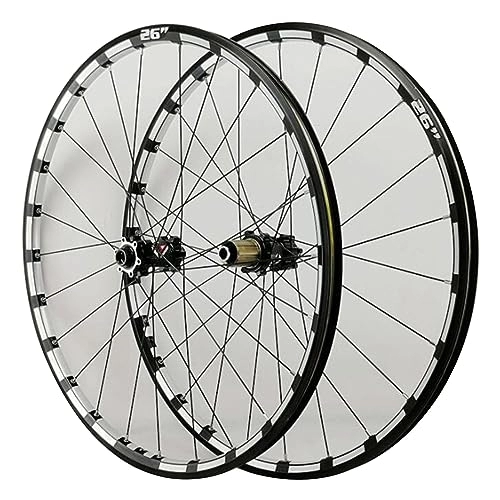 Mountain Bike Wheel : MYKINY Bicycle Mountain Bike 26 27.5 29 Inch, CNC Double-layer Rivet Aluminum Ring Front 2 Rear 4 Bearings 24H Aluminium Alloy Wheel Set Wheel (Color : Black, Size : 26inch)