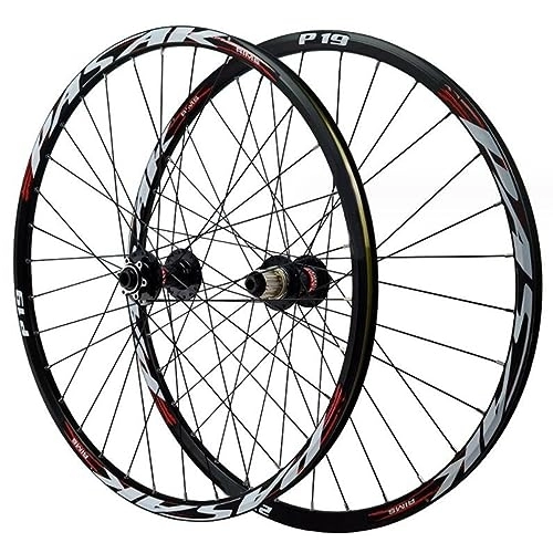 Mountain Bike Wheel : MYKINY Mountain Bike Disc Brake Wheelset 26 27.5 29in, Thru-Axle Aluminum Alloy 32H Front 2 Rear 4 Bearings Double Wall Rims 7-12 Speed Wheel (Color : Red, Size : 27.5inch)