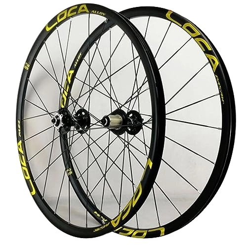 Mountain Bike Wheel : MYKINY Mountain Bike Disc Brake Wheelset, 3.0MM Flat Spoke Six Claw Tower Base Quick Release 4 Bearings for 26 27.5 29in*1.25-2.5in Tires Wheel (Color : Gold, Size : 27.5inch)