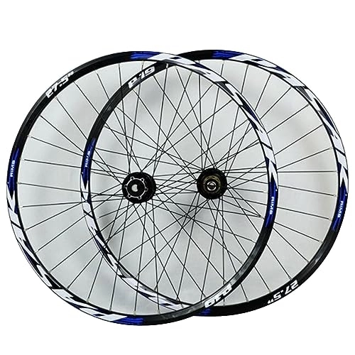 Mountain Bike Wheel : MYKINY Mountain Bike Disc Brake Wheelset, Aluminum Alloy 26 27.5 29in*1.25*-2.5in Tire Quick Release / Thru-Axle Universal 7 / 8 / 9 / 10 / 11 Speed Wheel (Color : Blue, Size : 29inch)