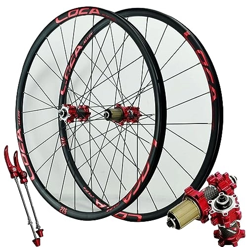 Mountain Bike Wheel : MYKINY Mountain Bike Disc Brake Wheelset, Quick ReleaseBicycle Rim 26" 27.5" 29" MTB Wheel Set for 7 / 8 / 9 / 10 / 11 Speed Cassette 1705g Wheel (Color : Red, Size : 26inch)
