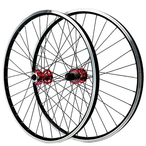 Mountain Bike Wheel : MYKINY Mountain Bike Wheels, 26 / 27.5 / 29 Inch Aluminum Alloy Double-layer Rivet Rim CNC Brake Edge Front 2 Rear 4 Bearings Disc Brake Wheelset Wheel (Color : Red, Size : 26inch)