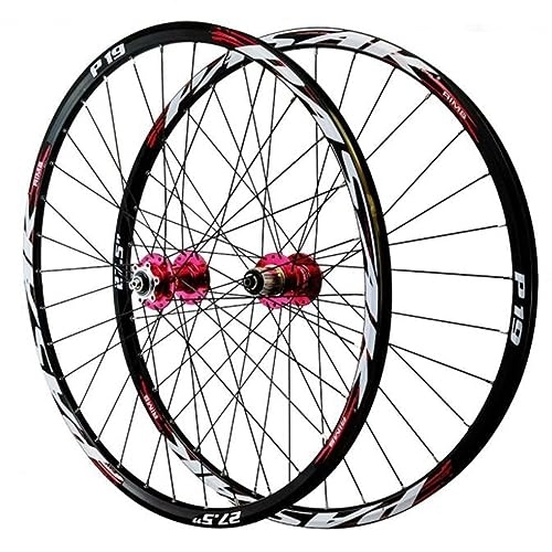 Mountain Bike Wheel : MYKINY Quick Release Mountain Bike Wheels, 26 / 27.5 / 29in Double Wall Aluminium Alloy Wheel Set 32 Spokes Disc Brake 7 / 8 / 9 / 10 / 11 Speed Wheel (Color : Red hub, Size : 29inch)