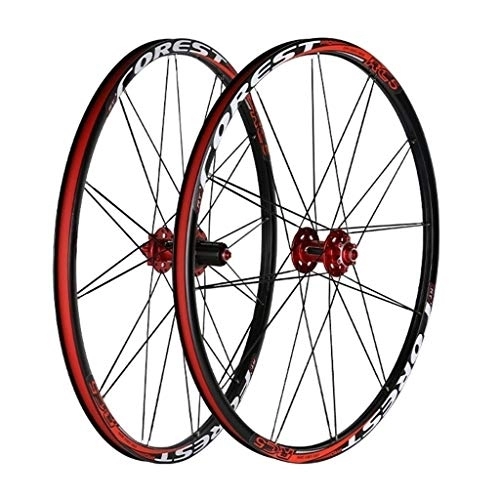 Mountain Bike Wheel : MZPWJD 26 27.5 Inch Bike Wheelset, Double Wall MTB Rim Disc Brake QR 24H Compatible 7 8 9 10 11 Speed (Color : Red, Size : 26inch)