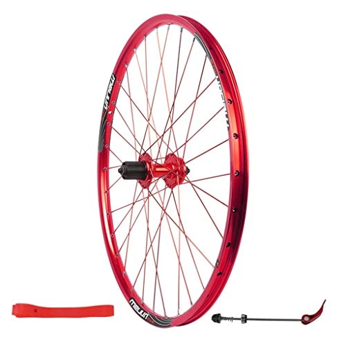 Mountain Bike Wheel : MZPWJD 26" Bike Rear Wheel Double Wall Alloy MTB Rim Cassette Hub 32 Hole Disc Brake 7-10 Speed QR 1298g (Color : Red)