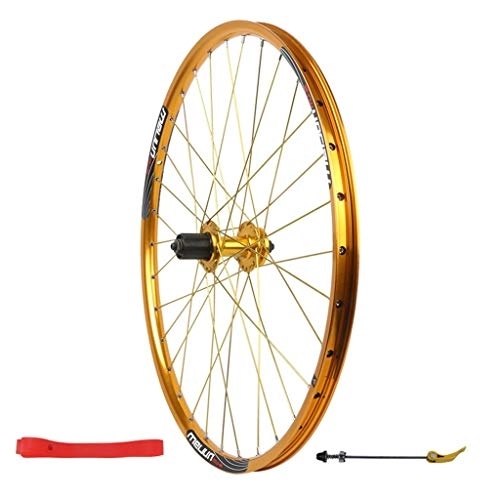 Mountain Bike Wheel : MZPWJD 26 Inch Bicycle Front Wheel Rear Wheelset Double Layer Alloy Bike Rim Q / R MTB 7 8 9 10 Speed 32H (Color : Rear Gold, Size : 26inch)
