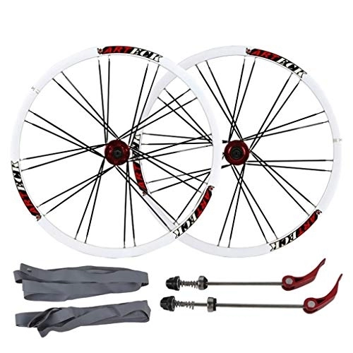 Mountain Bike Wheel : MZPWJD 26 Inch Mountain Bike Wheels, Double Wall Rim MTB Bike Wheelset Quick Release Disc Brake 7 8 9 10 Speed Alloy drum 24H (Color : White, Size : 26inch)