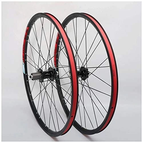 Mountain Bike Wheel : MZPWJD 26 Inch Mountain Bike Wheels Double Wall Rims Disc Brake MTB Bicycle Wheel Set Cassette Hub Sealed Bearing QR (Color : A-black)