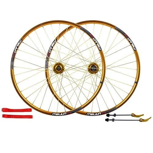 Mountain Bike Wheel : MZPWJD 26 Inch MTB Cycling Wheels Mountain Bike Wheelset, Alloy Double Wall Rim Disc Brake Quick Release Sealed Bearings Compatible 7 8 9 10 Speed 32H (Color : Gold, Size : 26inch)