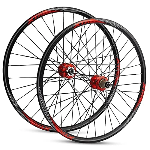 Mountain Bike Wheel : MZPWJD 26" Mountain Bike Wheelset Mtb Wheels Disc Brake Bike Rim Bicycle Accessories 7 8 9 10 11 Speed Cassette Sealed Bearing Qr 32 Spokes (Color : Red, Size : 26in)
