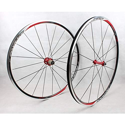 Mountain Bike Wheel : MZPWJD 700C Wheel Set For Road Bike Bicycle Wheel Double Wall Alloy Rim 23mm Rim Brake With Quick Release 7-11 Speed 1560g (Color : Red)