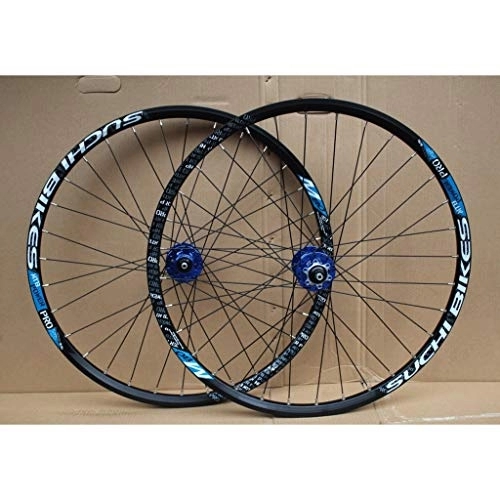 Mountain Bike Wheel : MZPWJD Bicycle Wheels 27.5 Inch Bike Wheel Set Double Wall MTB Rim Disc Brake QR For 8-10 Speed Cassette Flywheel 32 Holes (Color : Blue)