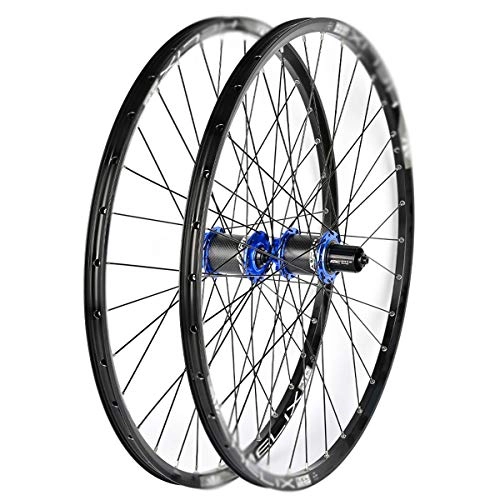 Mountain Bike Wheel : MZPWJD Bicycle Wheelset 26 / 27.5 / 29 Inch Mountain Bike Rim Disc Brake Quick Release Hybrid Bike Cycling Wheel 8 9 10 11 Speed Cassette (Color : Blue hub, Size : 26inch)