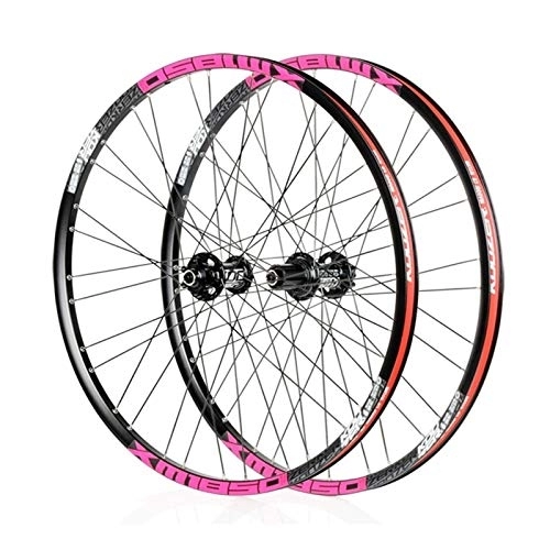 Mountain Bike Wheel : MZPWJD Bicycle Wheelset 26 27.5 Inch MTB Bike Wheels Double Wall Alloy Rim 23mm Cassette Hub Sealed Bearing Disc Brake QR 8-11 Speed 1850g 32H (Color : Black Pink, Size : 26inch)