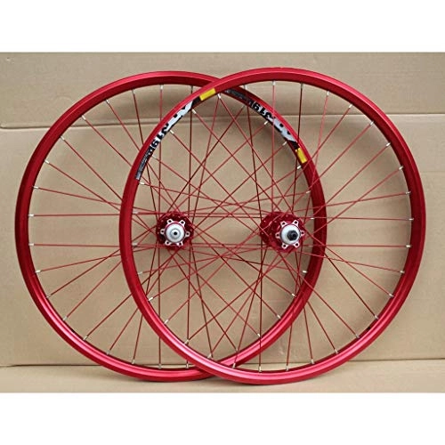 Mountain Bike Wheel : MZPWJD Bike Wheelset 26 Inch Double Layer MTB Rim Disc Brake Bicycle Wheels Quick Release 8-10 Speed Cassette Flywheel 32H (Color : Red)