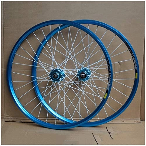 Mountain Bike Wheel : MZPWJD Bike Wheelset 26 Inch Double Wall MTB Rim Disc Brake QR For 8-10 Speed Cassette Flywheel 32 Holes (Color : B-Blue)