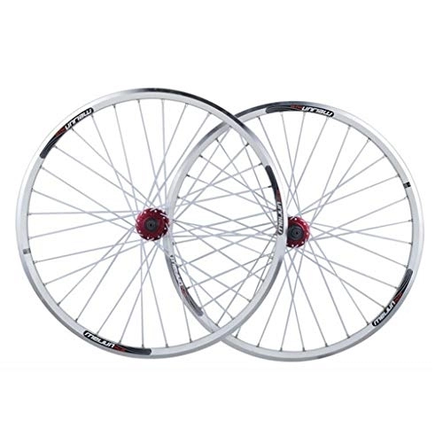 Mountain Bike Wheel : MZPWJD Bike Wheelset 26 inch MTB Bicycle Front Wheel Rear Wheel Double Wall Alloy Rim Quick Release 7-10 Speed V / Disc Brake 32H (Color : White)