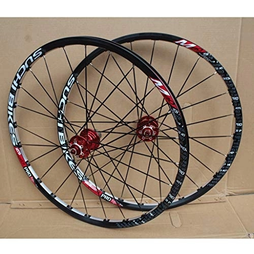 Mountain Bike Wheel : MZPWJD Bike Wheelset 26 Inch MTB Double Layer Rim Sealed Bearing Disc Brake Bicycle Wheels Quick Release 8-10 Speed Cassette Flywheel 24H (Color : Red)