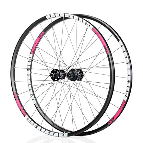 Mountain Bike Wheel : MZPWJD Bike Wheelsets 700C Road Bicycle Wheel 28 In Double Wall Aluminum Alloy Rim QR Disc Brake 8 9 10 11 Speed (Color : Pink)
