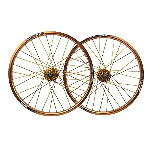 Mountain Bike Wheel : MZPWJD Cycling Wheels 20 Inch RIM Mountain Bike Wheelset, Bicycle Wheelset Disc Brake 32H Quick Release Aluminum Hub / Ball Bearing QR For7 / 8 / 9 / 10 Speed Cassette (Color : Gold, Size : 20")