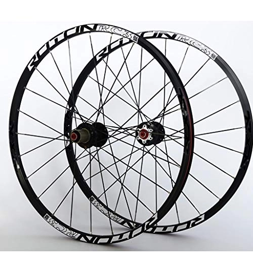 Mountain Bike Wheel : MZPWJD Cycling Wheels Mountain Bike Wheelset Double Wall Alloy Rim F2 R5 Palin Bearing Quick Release Disc Brake 9 10 11 Speed Black (Size : 26inch)