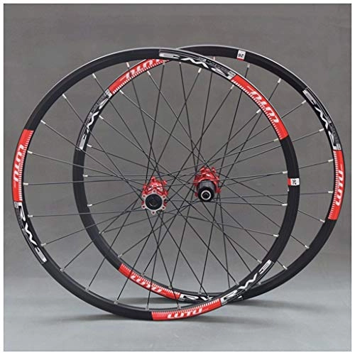 Mountain Bike Wheel : MZPWJD Cycling Wheels MTB 26" / 27.5" Bicycle Wheelset For Mountain Bike Double Wall Alloy Rim Disc Brake 9-11 Speed Card Hub Sealed Bearing QR 24H (Color : Red, Size : 26")