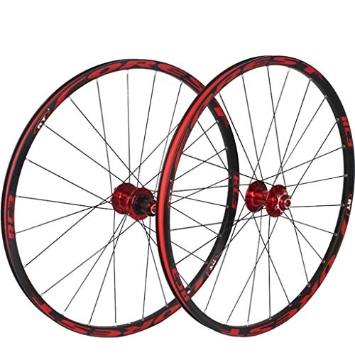 Mountain Bike Wheel : MZPWJD Cycling Wheels MTB Bicycle Front And Rear Wheel 26 / 27.5 Inch Bike Wheelset Double Wall Alloy Rims Cassette Fiywheel Sealed Bearing Disc Brake 8-11 Speed 24H (Color : Red, Size : 27.5")