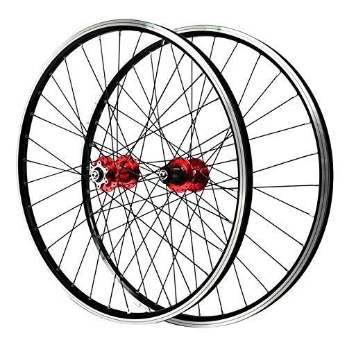 Mountain Bike Wheel : MZPWJD Cycling Wheels MTB Bike Wheelset 26 Inch Disc / V- Brake Bicycle Alloy Rim Cycling Wheelset QR Cassette Hub For 7 8 9 10 11 Speed Cassette Flywheel Sealed Bearing 32 Spoke (Color : Red hub)