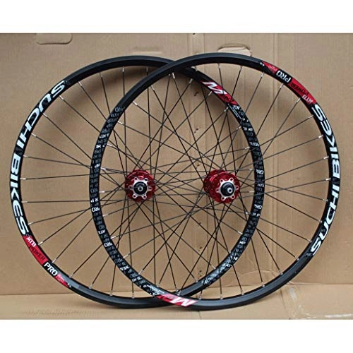 Mountain Bike Wheel : MZPWJD Double Wall MTB Rim 26 inch Bike Wheel set Sealed Bearing Disc Brake Quick Release for 8-10 Speed Cassette flywheel Bicycle Wheels 32H (Color : Red hub, Size : 26in)