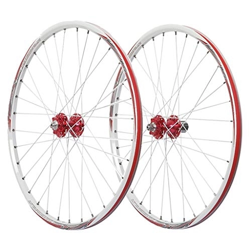 Mountain Bike Wheel : MZPWJD MTB 26 Inch Bike Wheel Set Double Wall Alloy Rim Disc Brake 7-11 Speed Sealed Hub Quick Release Tires 1.75-2.1" 32H (Color : White)