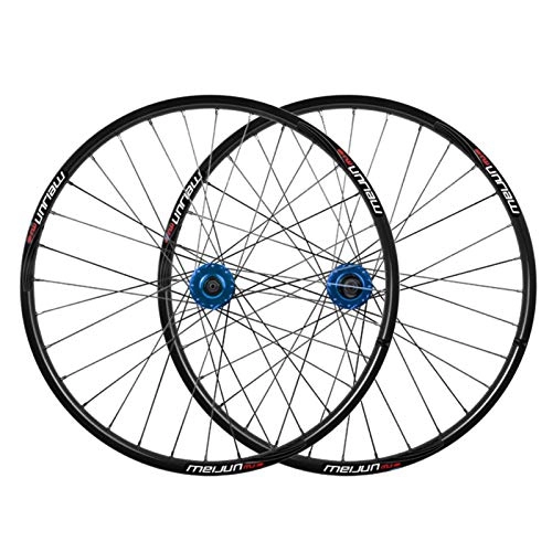 Mountain Bike Wheel : MZPWJD MTB Bicycle Wheel Set 26 Inch Mountain Bike Double Wall Rims Disc Brake Hub QR For 7 / 8 / 9 / 10 Speed Cassette 32 Spoke (Color : Blue hub, Size : 26inch)