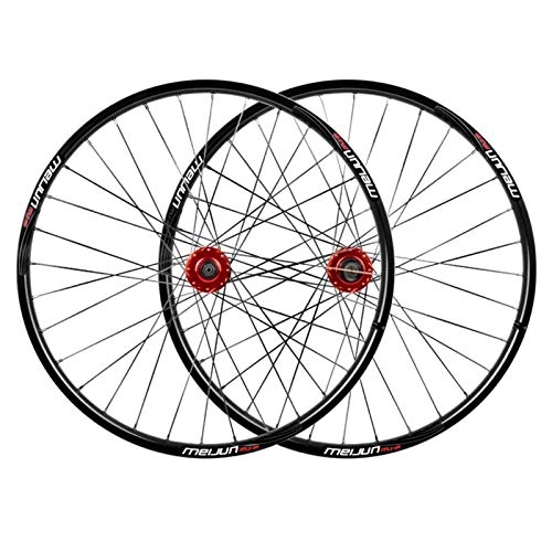 Mountain Bike Wheel : MZPWJD MTB Bicycle Wheel Set 26 Inch Mountain Bike Double Wall Rims Disc Brake Hub QR For 7 / 8 / 9 / 10 Speed Cassette 32 Spoke (Color : Red hub, Size : 26inch)