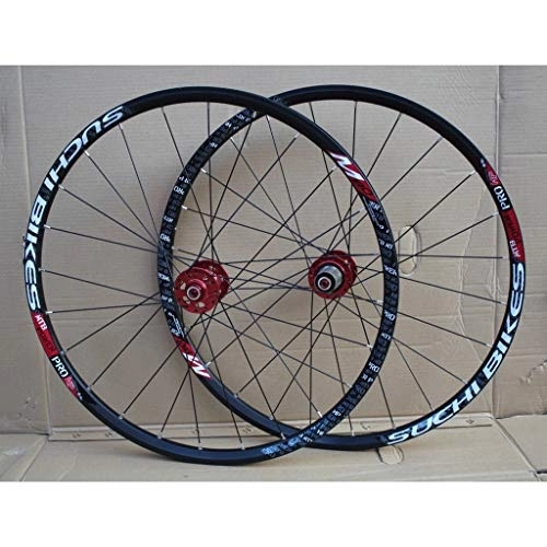 Mountain Bike Wheel : MZPWJD MTB Bicycle Wheels 26 Inch Double Layer Rim Bike Wheelset Sealed Bearing Disc Brake Quick Release 8-10 Speed Cassette Flywheel 24H (Color : Red)