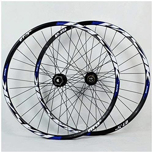 Mountain Bike Wheel : MZPWJD MTB Bicycle Wheelset 26 27.5 29 Inch Bike Wheel Double Wall Alloy Rim Cassette Hub Sealed Bearing Disc Brake QR 7-11 Speed (Color : Blue, Size : 29in)