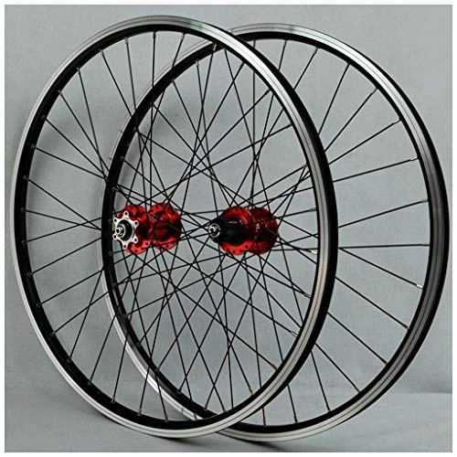 Mountain Bike Wheel : MZPWJD MTB Bicycle Wheelset For 26 / 27.5 / 29 Inch Bike Wheel Double Layer Alloy Rim Sealed Bearing Disc / Rim Brake QR 7-11 Speed 32H (Color : Red Hub)