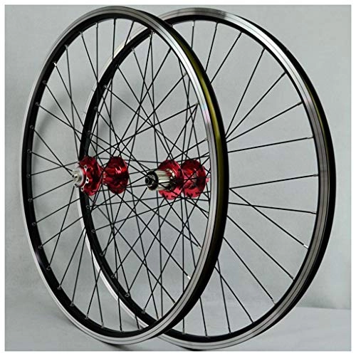 Mountain Bike Wheel : MZPWJD MTB Bike Front Rear Wheel For 26 Inch Bicycle Wheelset Double Layer Alloy Rim 6 Sealed Bearing Disc / Rim Brake QR 7-11 Speed 32H (Color : Red Hub)