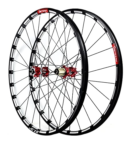 Mountain Bike Wheel : MZPWJD MTB Bike Wheel 26 / 27.5 Inch Bicycle Wheelset CNC Double Wall alloy Rim Cassette Hub Sealed Bearing Disc Brake QR 7-12 Speed (Color : B-Red, Size : 27.5in)