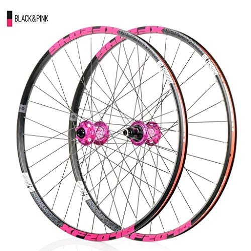 Mountain Bike Wheel : MZPWJD MTB Bike Wheel Bicycle Wheelset 26 27.5 29 Inch Double Wall Alloy Rim 18.5mm Cassette Hub Sealed Bearing Disc Brake QR 7-11 Speed 1920g 32H (Color : Black Pink, Size : 29inch)